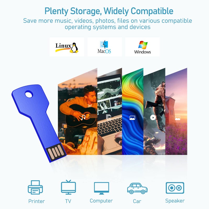 JUANWE 4GB USB Flash Drive 10 Pack, Colorful Flashdrives Key Shape Metal Thumb Drive Bulk, Waterproof USB Jump Drive 2.0 Mutipack Memory Stick, Portable Zip Drive Pendrive 5 Mix Color for Data Storage - Image 2